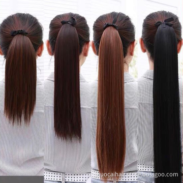Long Straight Ponytails Wrap Around Ponytail Clip in Hair Extensions Hairpiece Headwear Synthetic Hair 613 Ponytail Natural